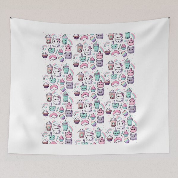 Item preview, Kawaii Seamless Pattern – Adorable Food, Cats & Rainbows designed and sold by PeToPeArtworks.