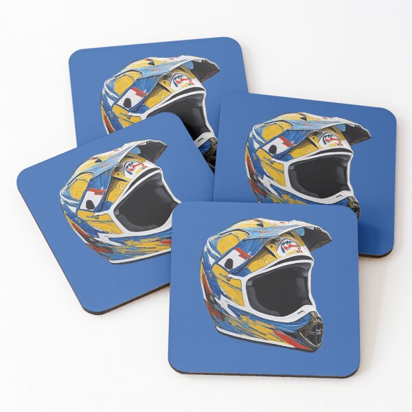 Item preview, "Vibrant Motocross Helmet: Yellow, Blue, and Red Motifs" designed and sold by Artisticanvas.