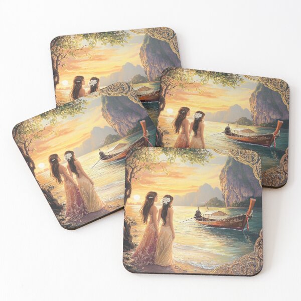 Item preview, Romantic Thai Sunset – LGBTQ+ Island Couple Embracing Cultural Serenity designed and sold by Item Geeks.