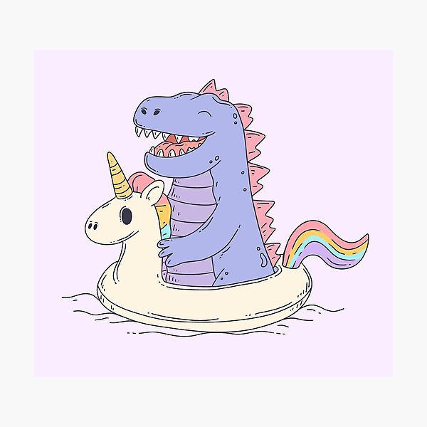 Aperçu de l'œuvre Dinosaure dans une bouée licorne arc-en-ciel créée et vendue par Jess.a.creates.