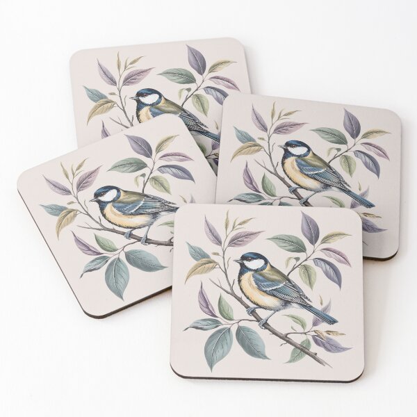 Item preview, Elegant Great Tit with Vintage Botanical Leaves designed and sold by BirdsnStuff.