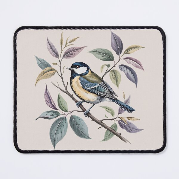 Item preview, Elegant Great Tit with Vintage Botanical Leaves designed and sold by BirdsnStuff.