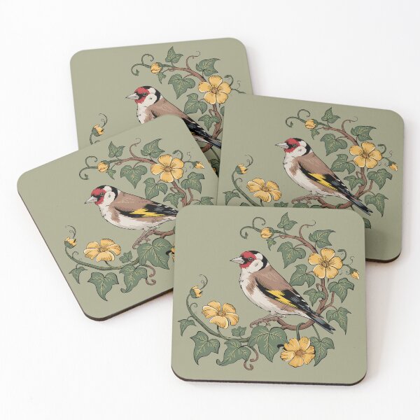 Item preview, European Goldfinch with Vintage Yellow Blossoms designed and sold by BirdsnStuff.