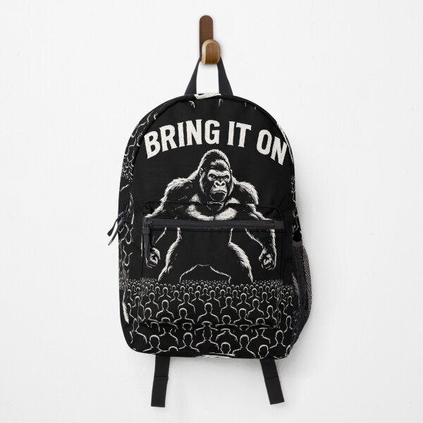 Item preview, Epic Silverback Gorilla vs 100 Men "Bring It On" Battle Illustration Graphic T-Shirt – Bold Black and White Battle Design for Animal Lovers & Gym Warriors designed and sold by Motifai.