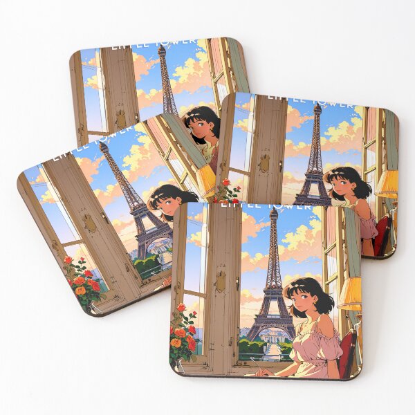 Item preview, Beautiful girl traveling and walking around the Eiffel Tower Sticker, poster with vintage 80s anime design designed and sold by UrbanTRIP.