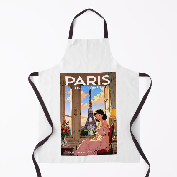 Item preview, Beautiful girl traveling and walking around the Eiffel Tower Sticker, poster with vintage 80s anime design designed and sold by UrbanTRIP.
