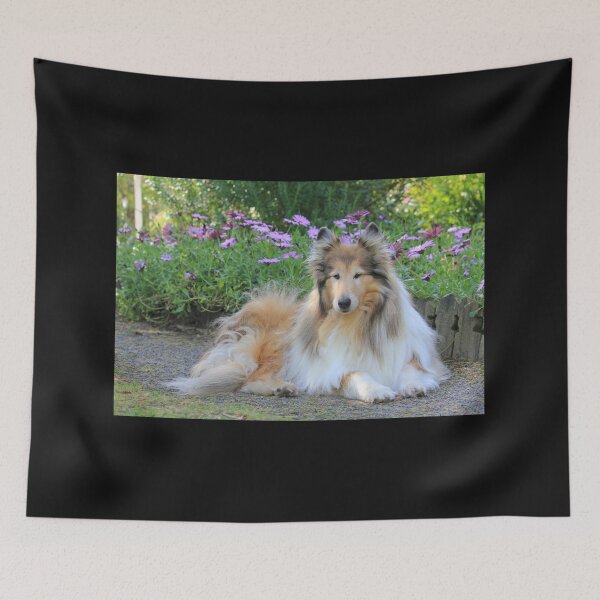 Item preview, Rough Collie With Purple Flowers designed and sold by KarenWoodArt.