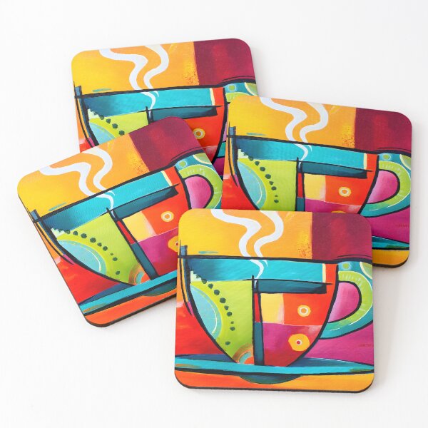 Item preview, Ignite the Senses - A Steaming Cup and Saucer Burst with Bold, Abstract Colors designed and sold by OlfactoART Studio.
