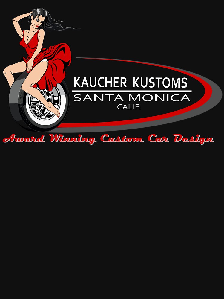 Thumbnail 7 of 7, Classic T-Shirt, Venice Beach Speed Shop/Kaucher Kustoms Girl on the Wheel on blk – Santa Monica designed and sold by Kaucher-Kustoms.