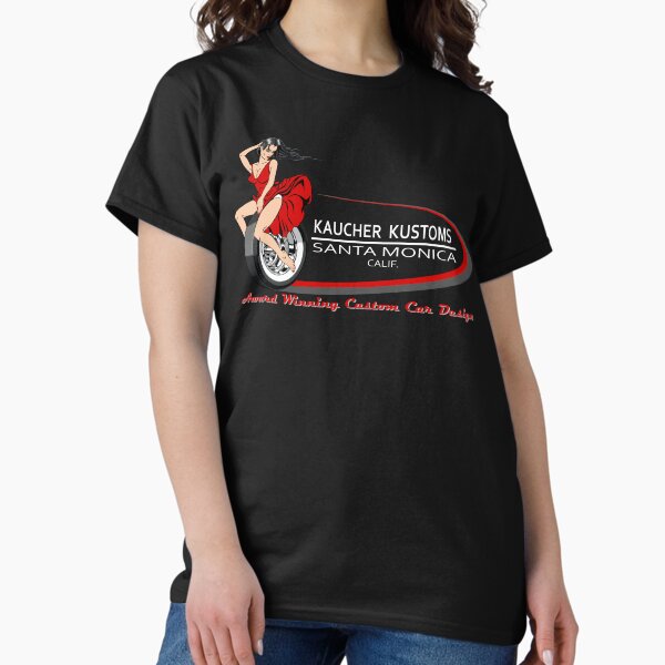 Venice Beach Speed Shop/Kaucher Kustoms Girl on the Wheel on blk – Santa Monica Classic T-Shirt
