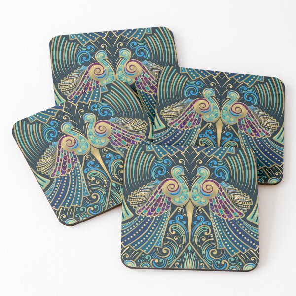 Item preview, Art Deco Peacocks in Bold Jewel Tones designed and sold by Little-Hills-All-Around.