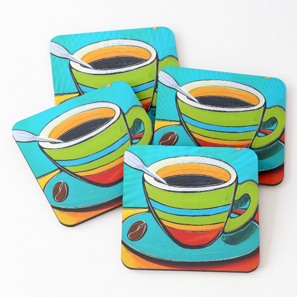 Item preview, Striped Delight - Espresso Colorful Coffee Cup with Spoon and Saucer, Set Against a Vibrant Background designed and sold by OlfactoART Studio.