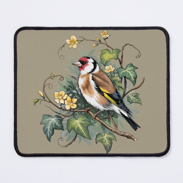 Item preview, European Goldfinch with Ivy and Pale Yellow Blooms designed and sold by BirdsnStuff.