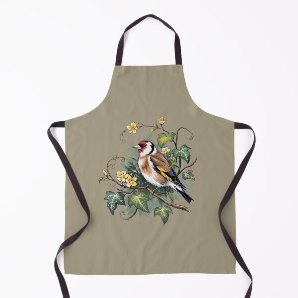 Item preview, European Goldfinch with Ivy and Pale Yellow Blooms designed and sold by BirdsnStuff.