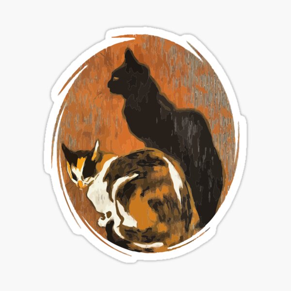 Calico Cat And Black Cat After Steinlen Zwei Katzen Sticker