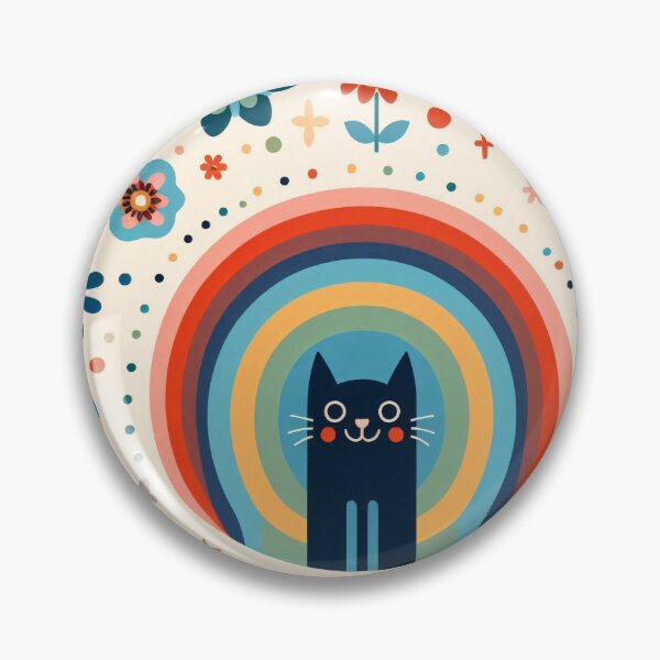 Item preview, Scandinavian Folk Art Smiling Happy Cat – Rainbow and Colourful Florals by heidiannemorris ©️ designed and sold by FOLK ART FUSION.
