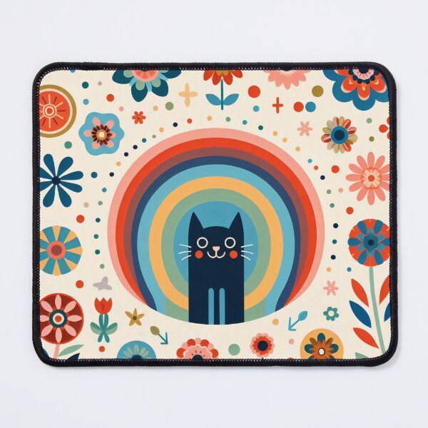 Item preview, Scandinavian Folk Art Smiling Happy Cat – Rainbow and Colourful Florals by heidiannemorris ©️ designed and sold by FOLK ART FUSION by heidiannemorris.