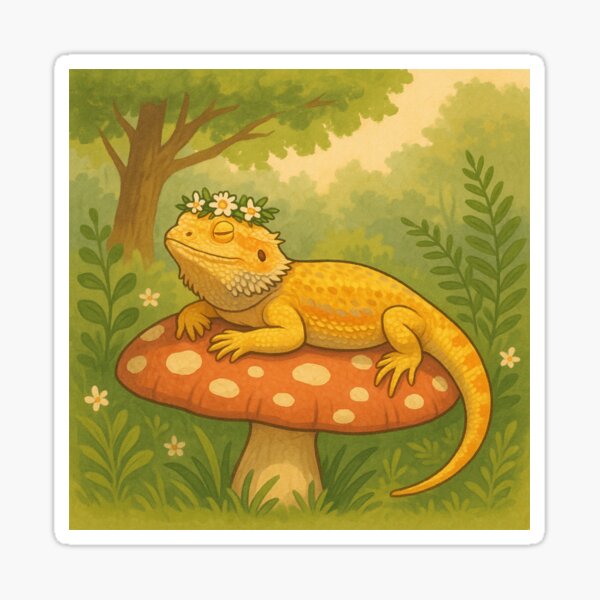 Item preview, Bearded dragon on mushroom designed and sold by defiantlycaring.