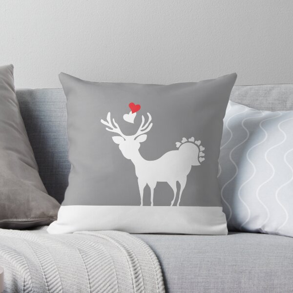 Deer Alloy Beige Heart Love Throw Pillow
