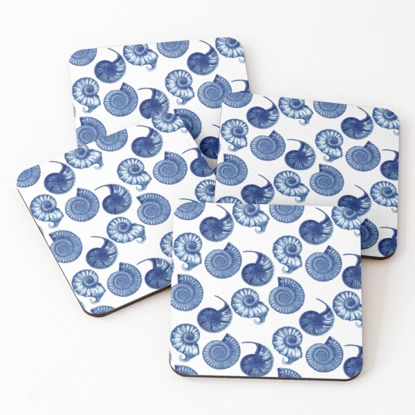 Item preview, Beach Themed Navy Blue and White Nautilus Shell Fossils designed and sold by GnosisCollage.