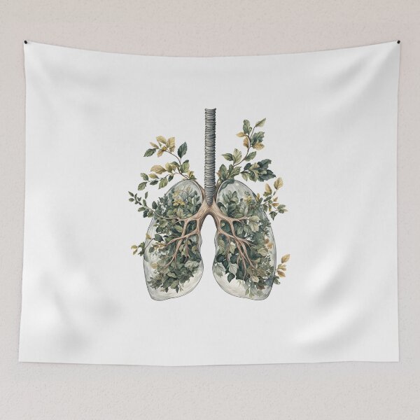 Item preview, Artistic representation of lungs intertwined with lush greenery showcasing the connection between nature and human health in a creative illustration designed and sold by Ms. Iryna.