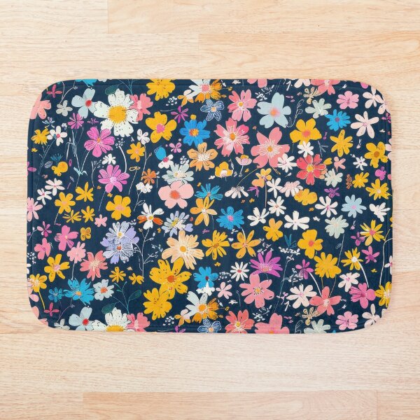Aperçu de l'œuvre Fleurs roses, jaunes et bleues ludiques sur Moody Midnight créée et vendue par YourPrettyHome.