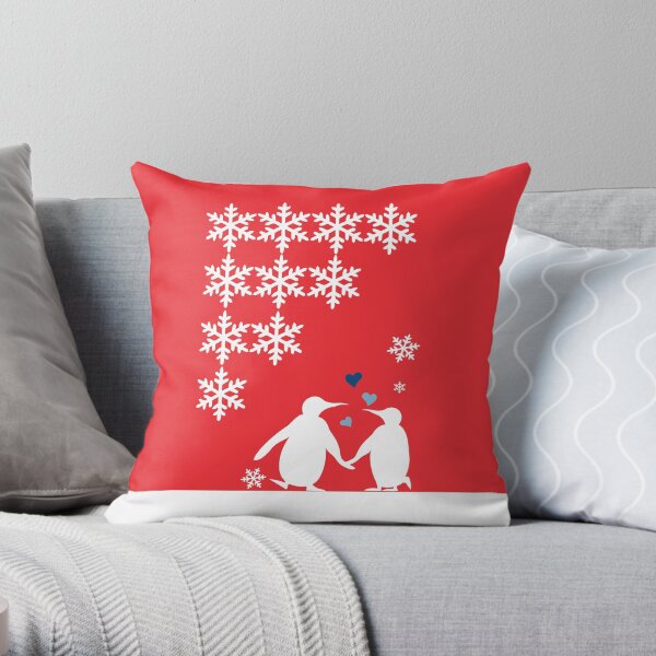 Penguin Couple Dancing in Snow Throw Pillow