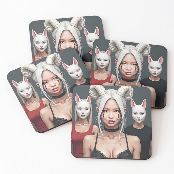 Item preview, Cute Thai Cat Girl with Horns and Cat Masks designed and sold by Huskyyy Designs.