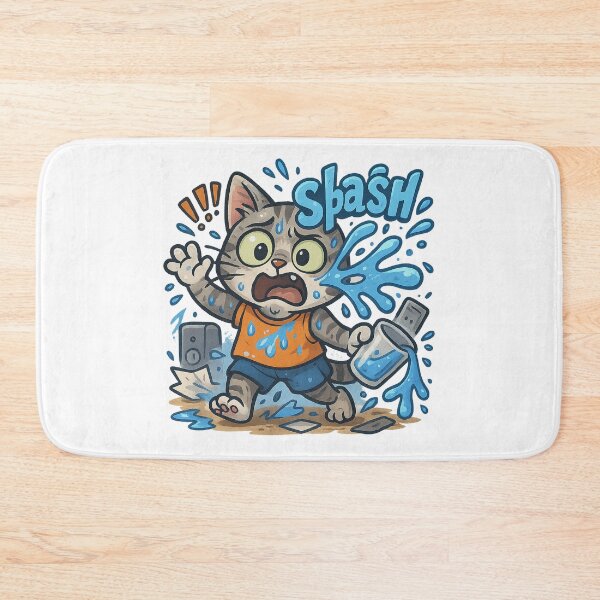 Item preview, Funny Wet Cat Cartoon – Splash Disaster Moment designed and sold by 奇0904.