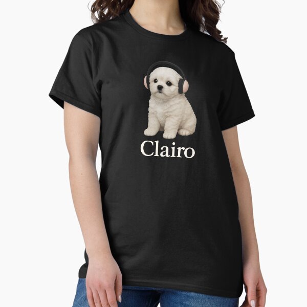 Aperçu de l'œuvre Chiot Clairo avec écouteurs, joli motif de chiot créée et vendue par Darkifun.