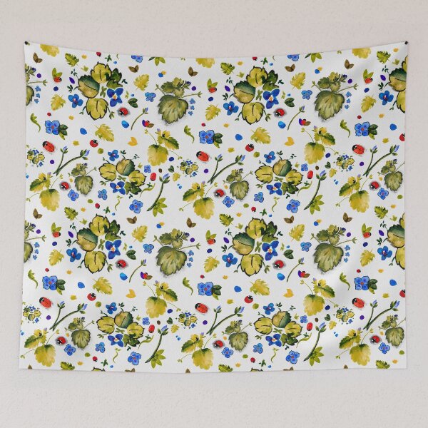 Item preview, 081 Ladybug visits speedwell in yellow, blue and charcoal designed and sold by monika-holle.