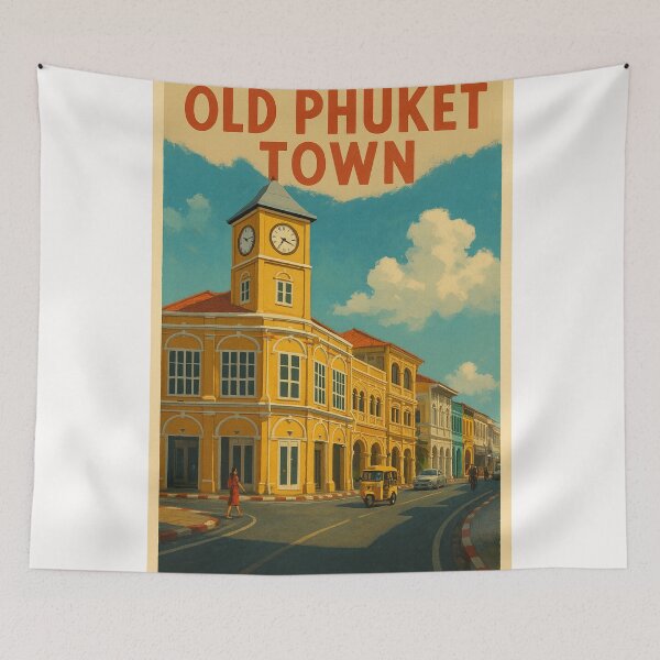 Item preview, Phuket Old Town Street with Clock Tower and Tuk-Tuk designed and sold by Places On Earth.