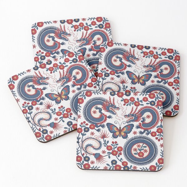 Item preview, Traditional Miao embroidery patterns, dragon and butterfly motifs, indigo and red colors designed and sold by 123ks.