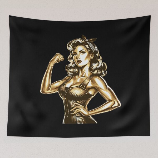 Item preview, Strong cool woman rockabilly style gold gift designed and sold by Pineapple-Tree.