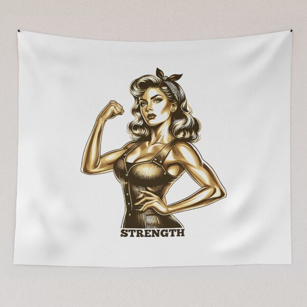 Item preview, Strength strong woman Rockabilly style gold gift designed and sold by Pineapple-Tree.