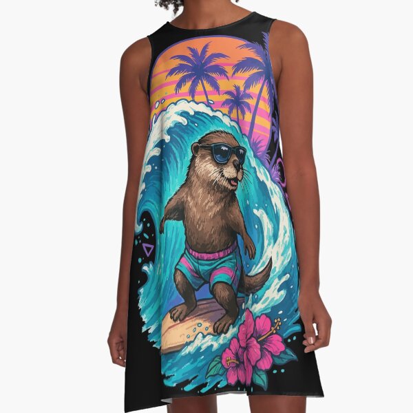 Item preview, Funny Otter Surfer Wave Summer Retro designed and sold by TomFrontierArt.