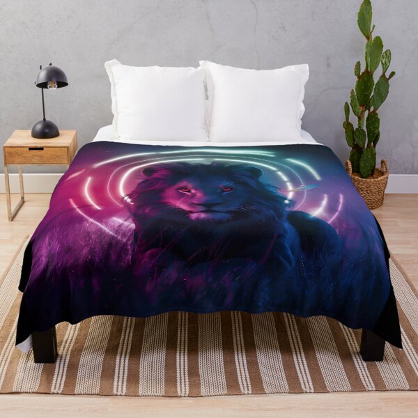 Item preview, Lion in a meadow illuminated with neon colors designed and sold by Paul-Place.