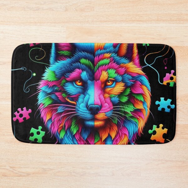 Item preview, Neon Puzzle Wolf | Vibrant Cyber Spirit Animal Art designed and sold by WakeUpYourBrain.