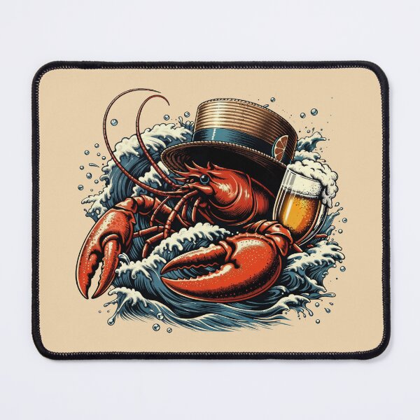Item preview, Funny lobster with beer in ocean wave cartoon style designed and sold by DopeVibeStuff.