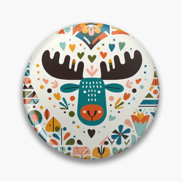 Item preview, Scandinavian Folk Art Cute Blue Moose Head Heart by heidiannemorris © designed and sold by FOLK ART FUSION by heidiannemorris.
