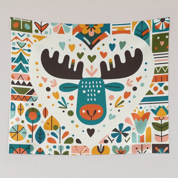 Item preview, Scandinavian Folk Art Cute Blue Moose Head Heart by heidiannemorris © designed and sold by FOLK ART FUSION by heidiannemorris.