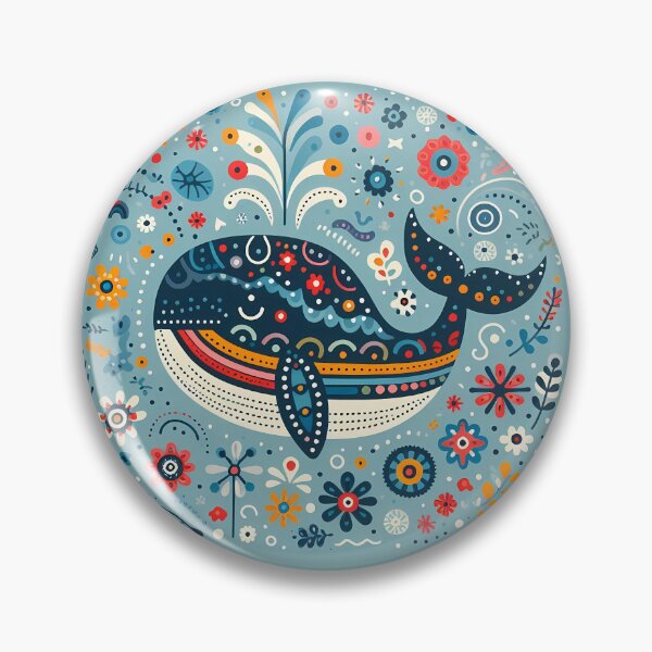 Item preview, Scandinavian Folk Art Cute Patterned Blue Whale by heidiannemorris © designed and sold by FOLK ART FUSION by heidiannemorris.