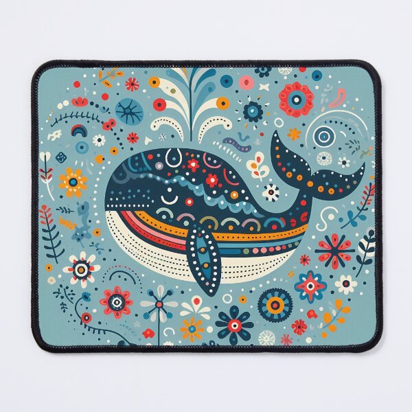 Item preview, Scandinavian Folk Art Cute Patterned Blue Whale by heidiannemorris © designed and sold by FOLK ART FUSION by heidiannemorris.