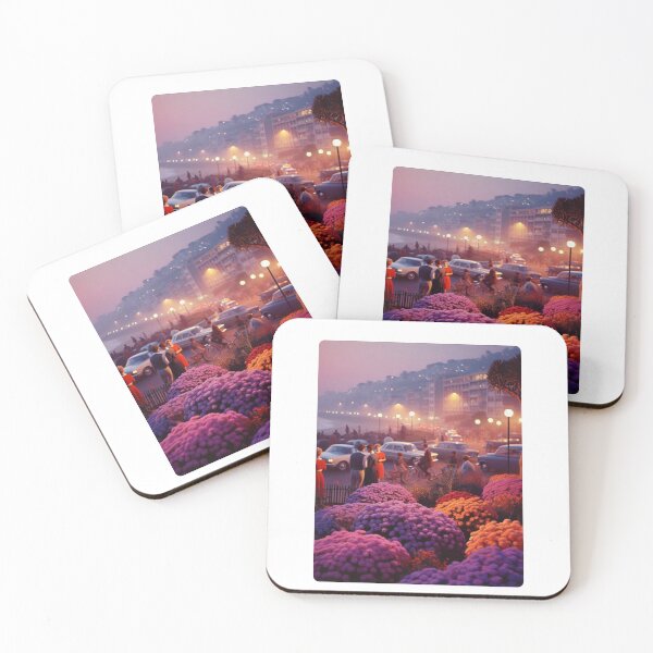 Item preview, 1960s East London Night – AI Colorful Artwork with Lilac and Orange Glow for Clothing and Accessories for City Lovers designed and sold by knalpot-design.