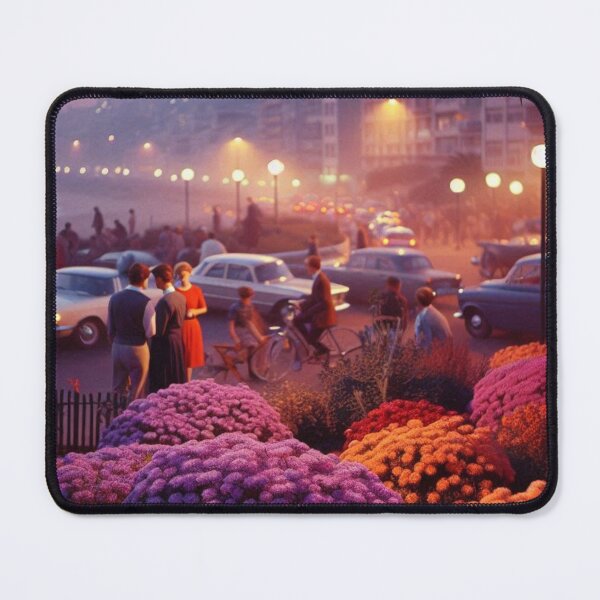 Item preview, 1960s East London Night – AI Colorful Artwork with Lilac and Orange Glow for Clothing and Accessories for City Lovers designed and sold by knalpot-design.