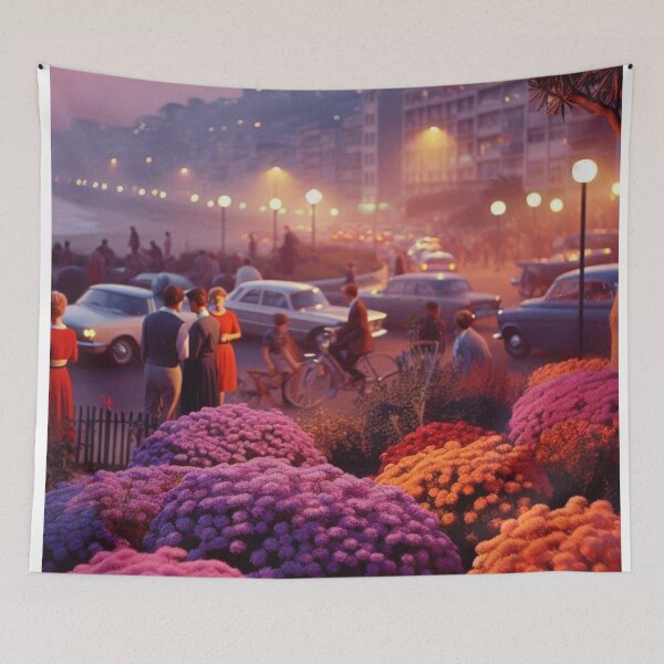 Item preview, 1960s East London Night – AI Colorful Artwork with Lilac and Orange Glow for Clothing and Accessories for City Lovers designed and sold by knalpot-design.