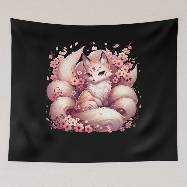 Item preview, Anime Kawaii Kitsune Fox Japanese Nine Tailed Magical Creature Sakura designed and sold by Kimberley King Art  King Art.