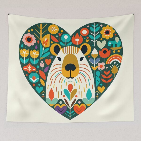Item preview, Scandinavian Folk Art Cute Capybara Heart by heidiannemorris © designed and sold by FOLK ART FUSION by heidiannemorris.