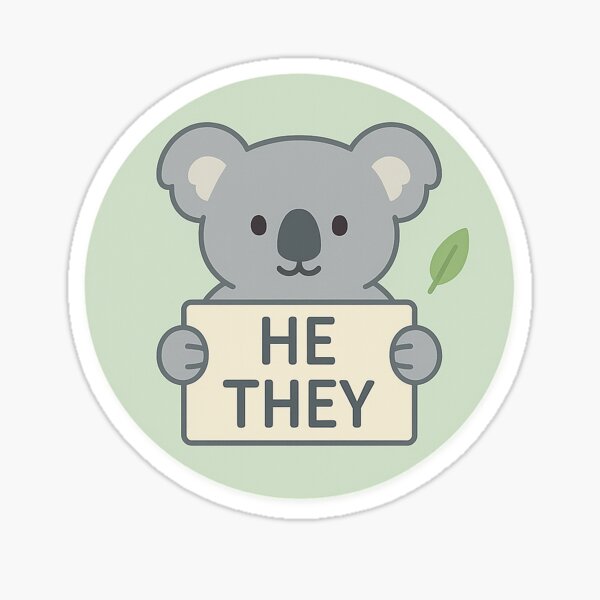Aperçu de l'œuvre Badge du pronom « Il/Il » – Koala de dessin animé créée et vendue par Queer Designs.
