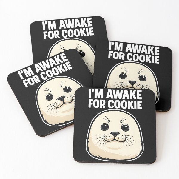 Item preview, I’m Awake for Cookie – Funny Seal Meme Shirt | Bold White Vector Art on Black | Cute Snack Time Humor Tee designed and sold by WAUZ.